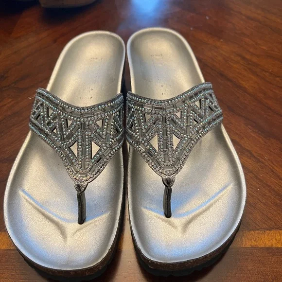 Embellished Silver Wedge Sandals - Picture 2 of 5